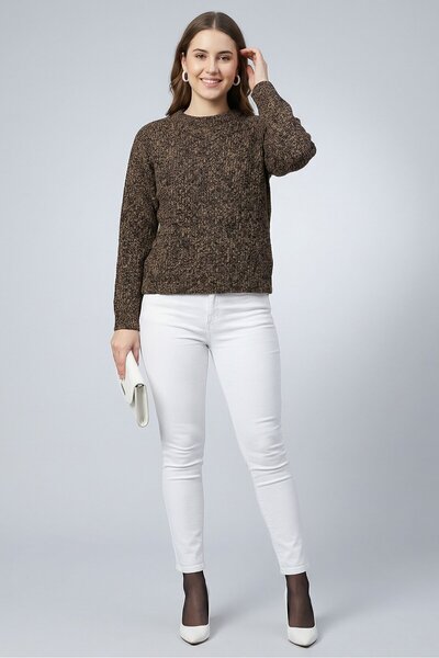 SANDRO Women Crew Neck Knitted Long Sleeve Sweater, Multicolor