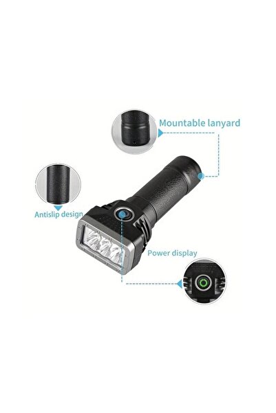 Zet Lanternă reîncărcabilă neagră USB, 11 cm, 4 funcții de lumină, practică p...