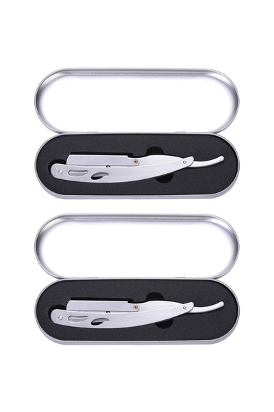 Lawazim 2-Piece Folding Straight Razor Set with Storage Cases - Silver Shavet...