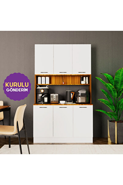 HOMECONOM Argos Kahve Köşesi 120 cm Parlak Beyaz & Mat Ceviz Mdf Lam