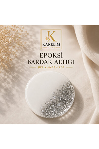 karelim home 2-Pack Epoxy Coasters with Silver Foil in White Color