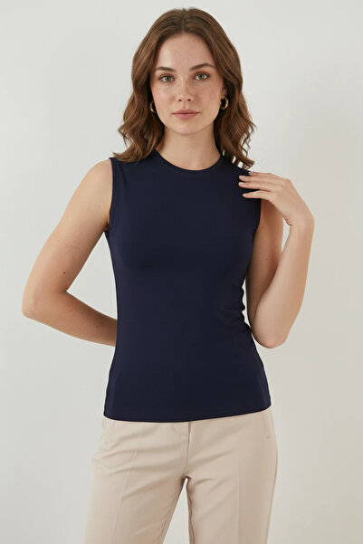 buğrahayalin Women's Round Neck Sleeveless Viscose Navy Blue Bodysuit