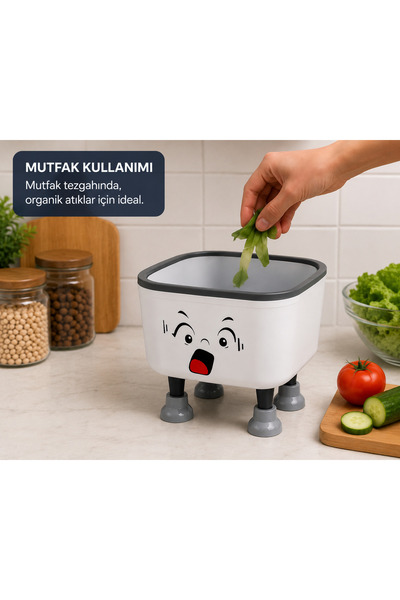 ARVALE Cute Confused Mini Trash Can with Lid 1.8 Liter Desktop Bathroom Kitch...