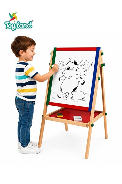 TOY LAND Double-Sided Wooden Easel Drawing Board for Kids with Whiteboard, Bl...