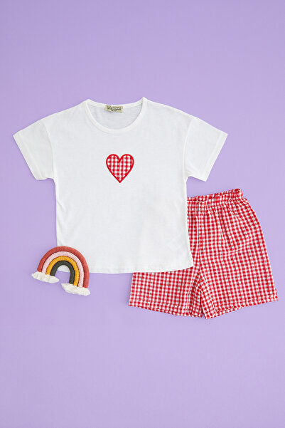 Fulla Moda Set od 2 komada za devojčice sa izvezenim srcem u gingham uzorku