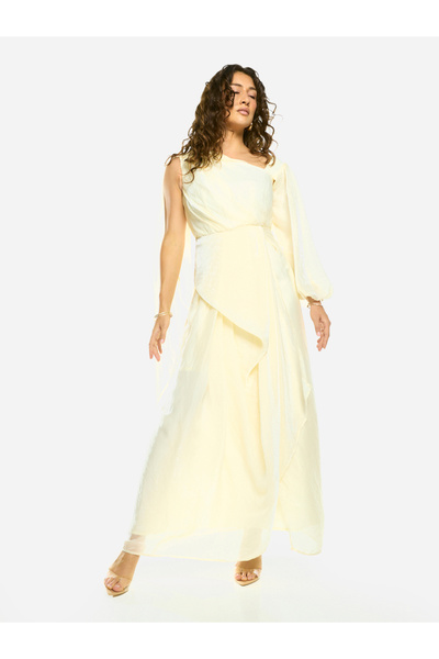 House of Moda By Styli Sculpted Panel Asymmetric Drape Gown Maxi Dress
