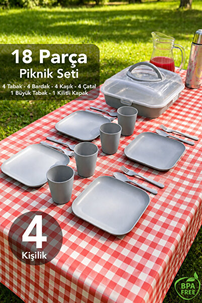 Meleni Home 18 Parça 4 Kişilik Piknik Seti - Taşınabilir Kare Saklama Kutulu ...