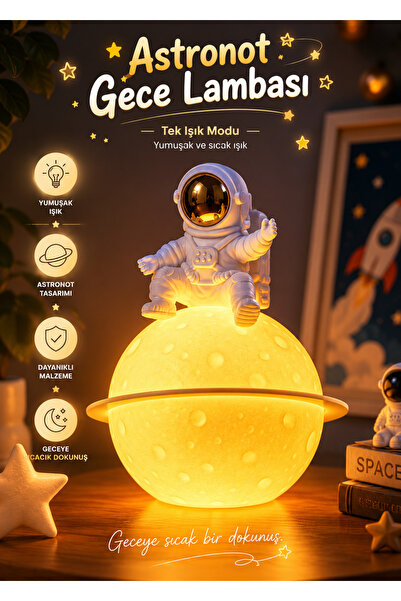 BENT Astronot Temalı Ay Gece Lambası Dekoratif Masaüstü Aydınlatma Çocuk ve G...