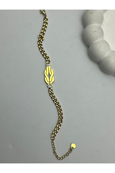 BİJU YILMAZ 26Blk17 - cm Leaf Detailed Gold Steel Bracelet