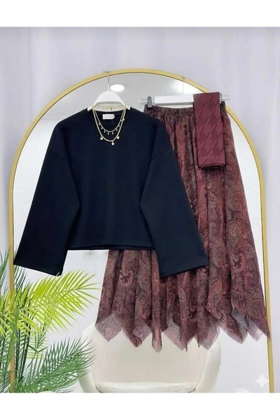 MODA MT Women's Skirt with Ethnic Pattern Detail and Blouse Set (Excluding Sh...