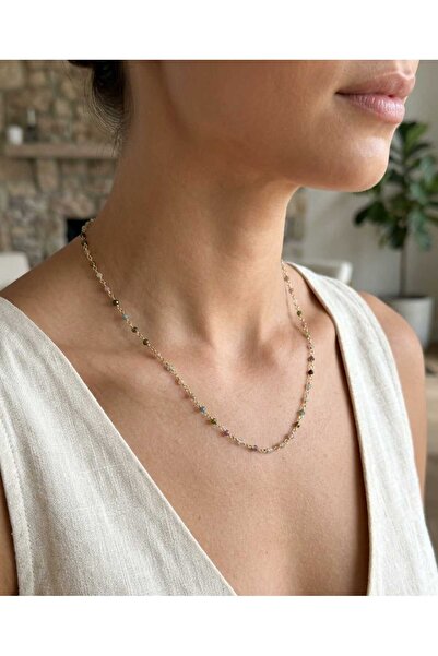 Frost Jewellry 925 ayar altın kaplama renkli taşlı gümüş kolye