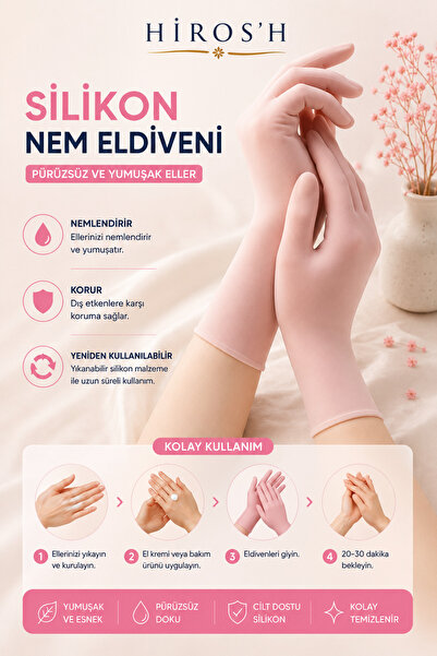 HİROS'H 2li Silikon El Bakım Nemlendirici Eldiven Çatlak Önleyici Kuru Nemlen...