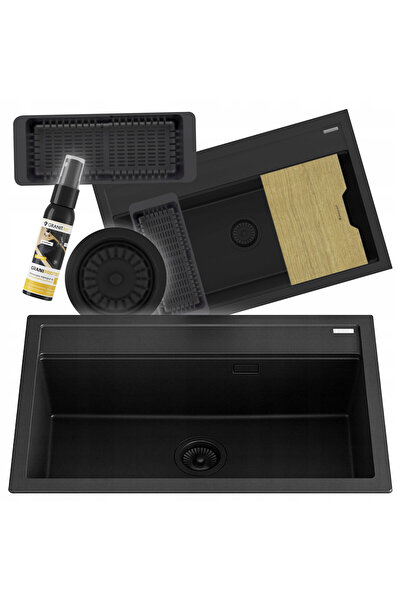 Granitan Set chiuveta Granit ASTI Negru Mat, adanca, cu tocator si sifon