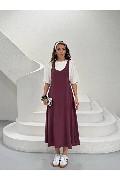 LE CARAMBOLE Ženska bordo oversize majica-sačlanak haljina dupli set