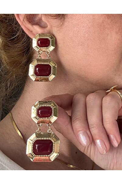 Niloshe&Sinoshe NS Accesories ❤️   Burgundy Stone Detailed Dangle Earrings – ...