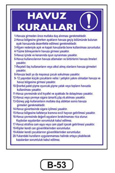 ünalgrup Havuz Kuralları Uyarı İkaz Levhası Kolay Montaj İş Yeri Apartman Uyu...