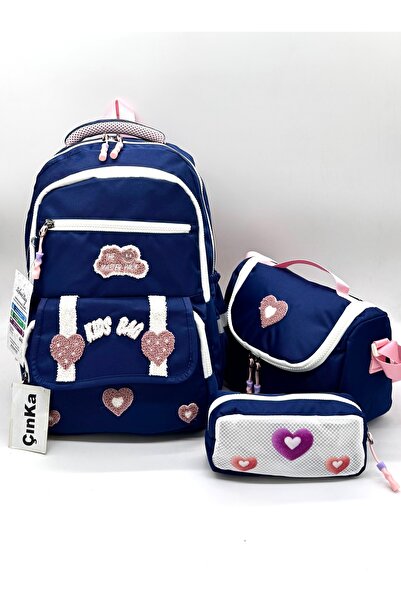 Çınka Bags Heart Embroidery Detailed Thermal Lunch Bag and Pencil Case Girls'...