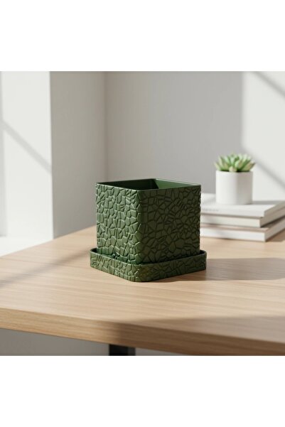 OEM Ghiveci decorativ cu design modern și tăviță, Imprimare 3D - Olive green ...