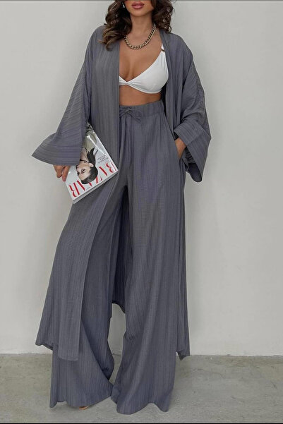 Nana & Mayka Moda Set kimono antracit pentru femei, combinație boemă de vară,...