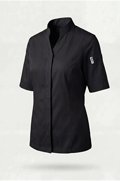 ChefDikişi V Yaka - Önden Kulplu Arkadan Pensli - Kısa Kollu Slim Fit Kadın Ş...