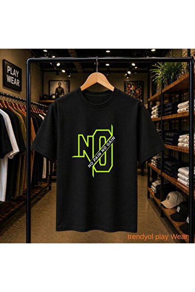 playwear No Pain No Gain Printed 100% Cotton Oversize Loose Regular Fit Crew ...