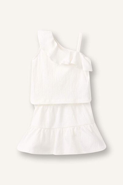 DeFacto Wrinkled Textured Fabric 2-Piece Ecru Set for Baby Girl I0050A526Hs