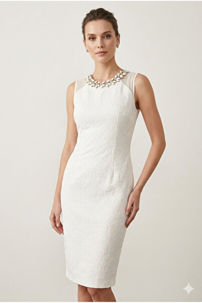 Ekol Off-white Short Jacquard Dress