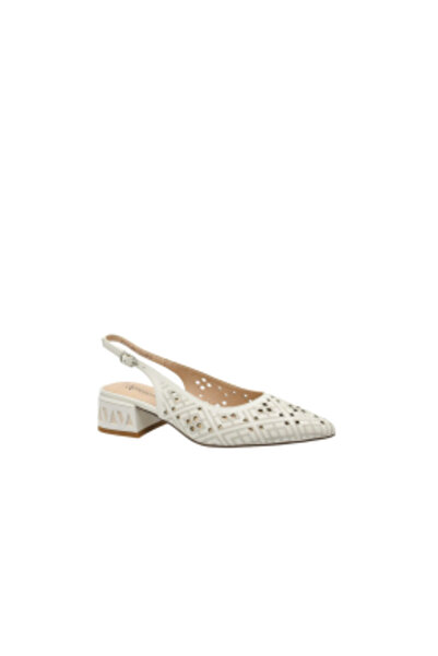 Anna Viotti Elegant cut-out shoes made of leather, off-white with geometric d...