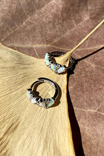 Spossy Silver Jewelry 925 Ayar Gümüş, Silver, Damla Beyaz Opal Taşlı, Minimal...
