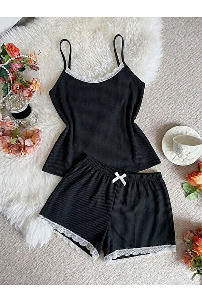 BIT1 Bi-T1 Women Pajama Set 2-Piece Lace Trim Cami Top and Shorts Sleepwear