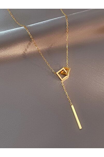 ORVILLA Stainless Steel Gold Color Necklace Geometric Hollow Square Pendant L...