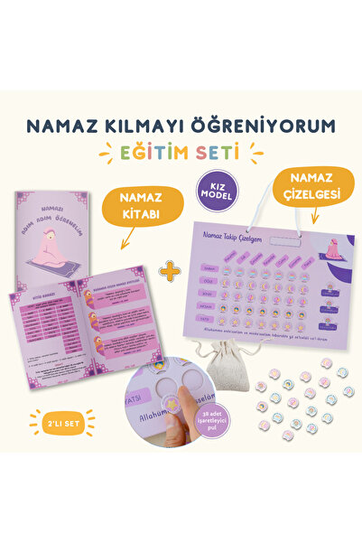Namaz Kılmayı Öğreniyorum Eğitim Seti | Namaz Takip Çizelgem | Namaz Kitabı | Kız-Pembe