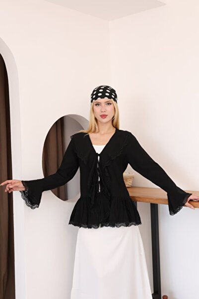 MODAELA Lace Detailed Tie-Up Kimono