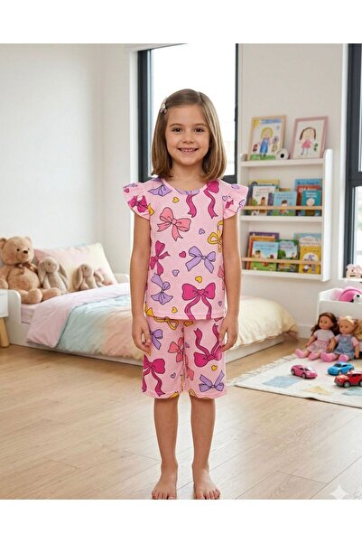 tusem butik homewear Devojčička pamučna letnja pidžama sa ružičastom trakom, ...