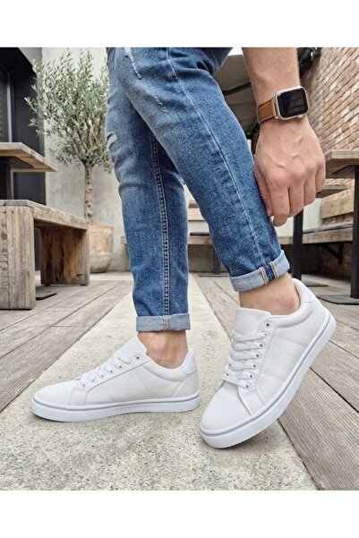 ÇınarShoes Beyaz Keten Günlük Sneaker Ayakkabı