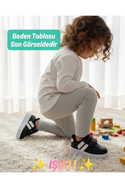 elma bebe Işıklı Kız Erkek Bebe Çocuk Cırt Cırtlı Sneaker Spor Ayakkabı