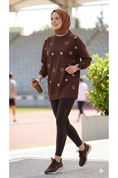 Butik Bead Embellished Comfortable Sports Sweattshirt Tunic