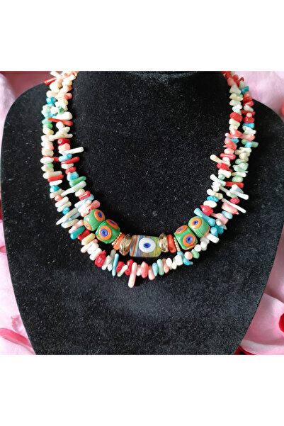 MiMi Broken Natural Stone Evil Eye Beaded Necklace