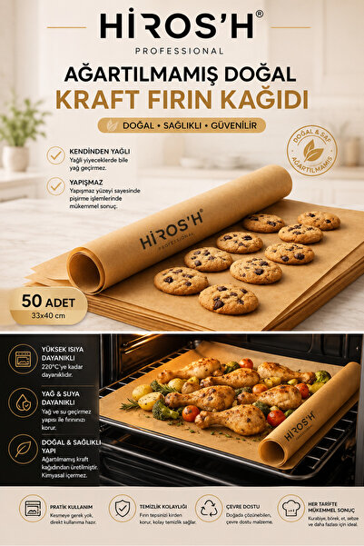HİROS'H 50 Adet Craft Kesilmiş Ağırlaştırılmamış Pişirme Kağıdı Yağlı Kağıt