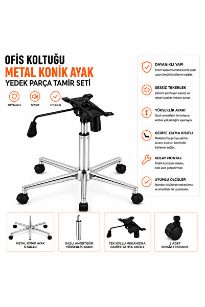 kübrabüro Ofis Koltuğu Metal Boru Ayak Tamir Seti Krom Ayak Amortisör Mekaniz...