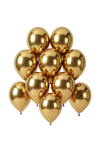 BeySüS Gold Color Latex Chrome Balloon (15 cm) - 10 Pieces