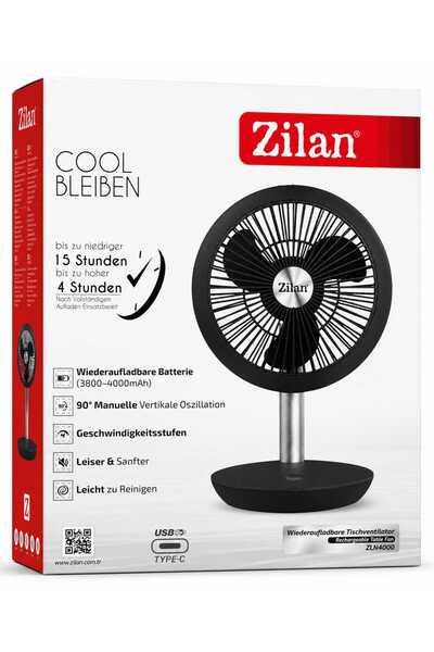 Zilan Ventilator portabil reincarcabil ZLN-4000, Gri incarcare USB, Putere 5W...