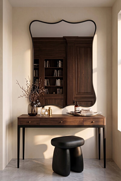 Fawdecor Modern Organik Tasarım Ahşap Çerçeveli Dekoratif Duvar Aynası