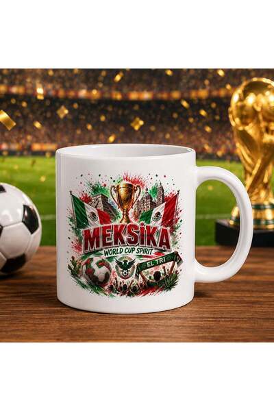 Bk Gift White Trophy Cup with Mexican Fan Theme and Design of the World Footb...