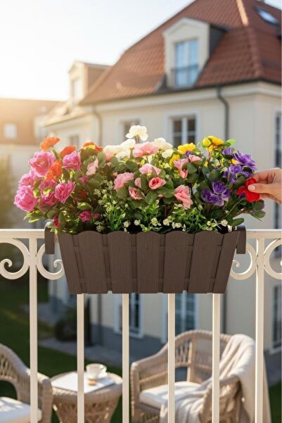 Nettenevime Yapay Çiçek Kahverengi Balkon Saksıda Küpeşte Askılı Açelya Çiçeğ...