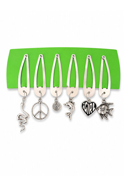 DEEFWEAR Set of 6 Charm Detailed Metal Snap Clips Silver Color Y2K Hair Acces...
