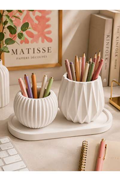 Noya Home Noya Atelier Home Dekoratif Taş Tozu Organizer Seti – Geometrik Kal...