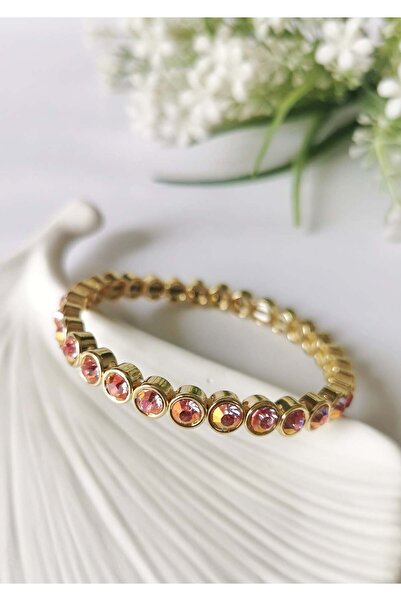 Halley Concept Pink Crystal Stone Steel Bracelet – Elastic Gold Design