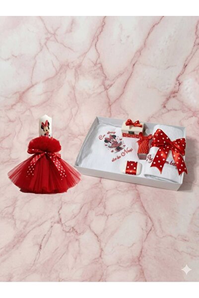 HUGBEBE Baptism Top Bottom Set , candle and trunk, Minnie, with muslin, red, ...