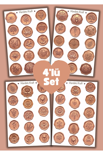 Handeto Kraft 4'lü Mum Mühür Görünümlü Rose Gold Desen Sticker Seti Bullet Jo...